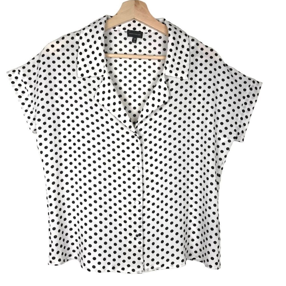 Buckle Black White Polka Dot Button-Down Shirt  Size X-Small